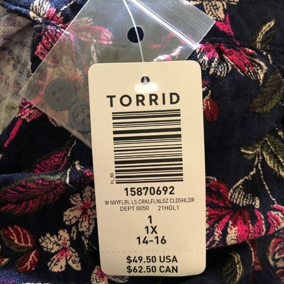Torrid Women’s Size 1X Top Off the Shoulder Long Sleeve Halter Style NWT! - Picture 6 of 14
